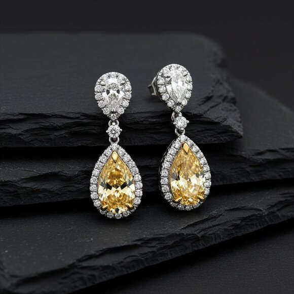Pear Shaped 14K (or 18k upon request) Drop Diamond Waterfall Earrings - Picture 5 of 5